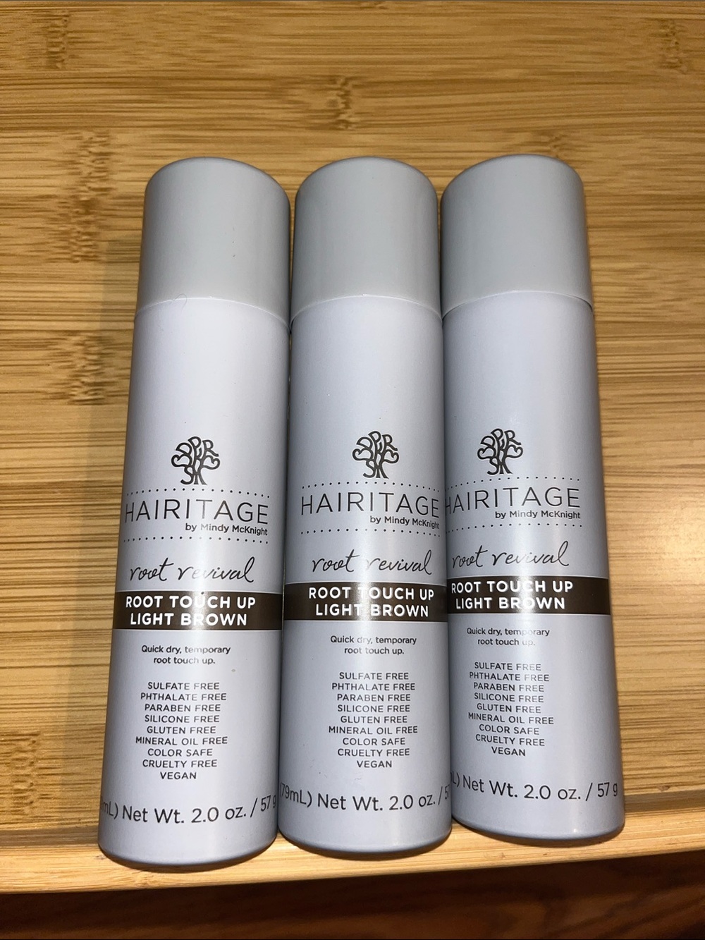 3 NEW Hairitage Root Revival Mineral pigment Root Touch Up Spray in Light Brown